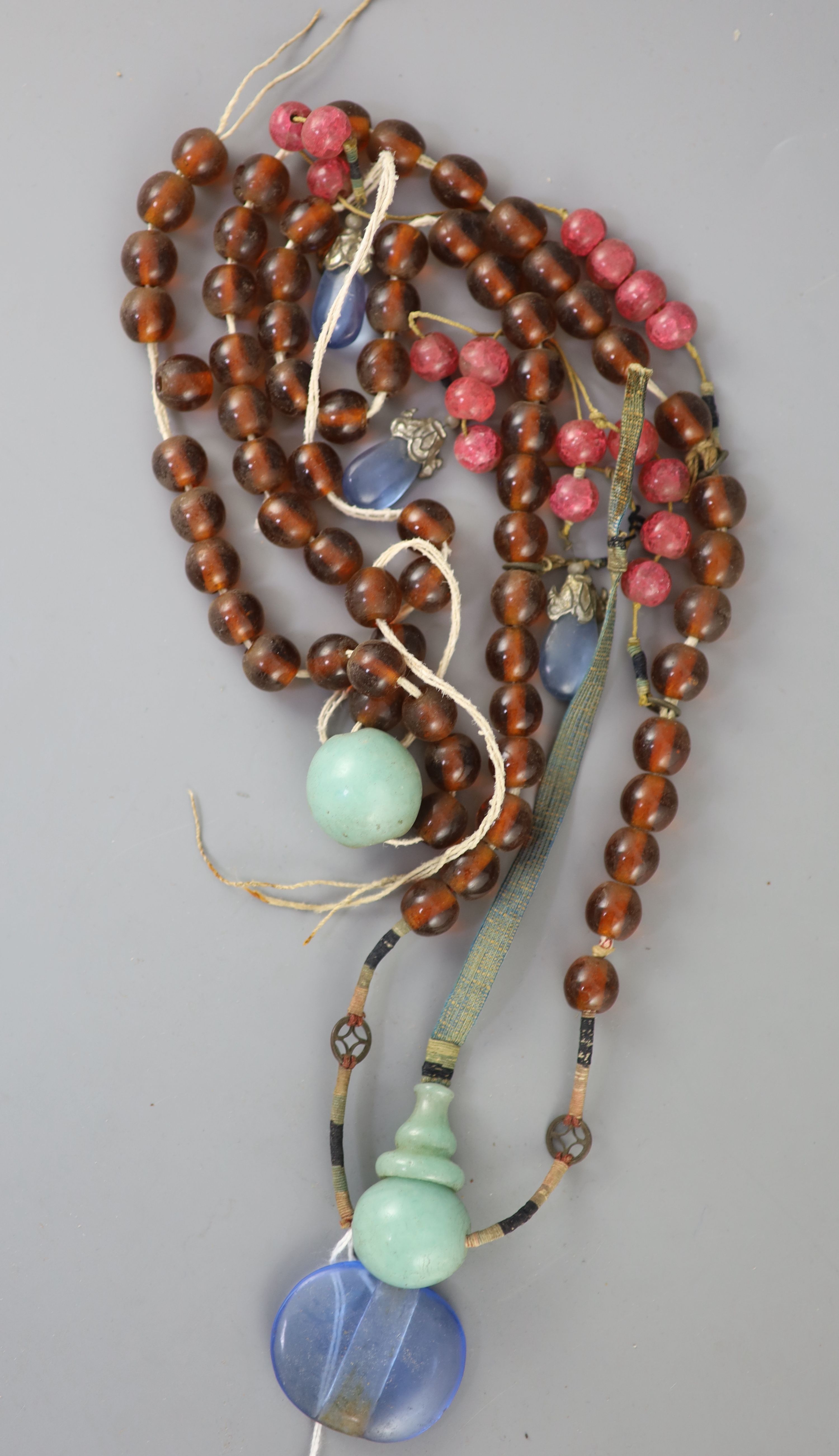 A Chinese glass bead court necklace, Chaozhu, late Qing dynasty, Provenance - A. T. Arber-Cooke